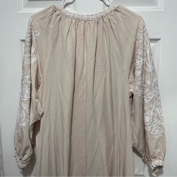 ELEVEN March 11 Linen Blend Embroidered Maxi Dress Long Sleeve Size Medium